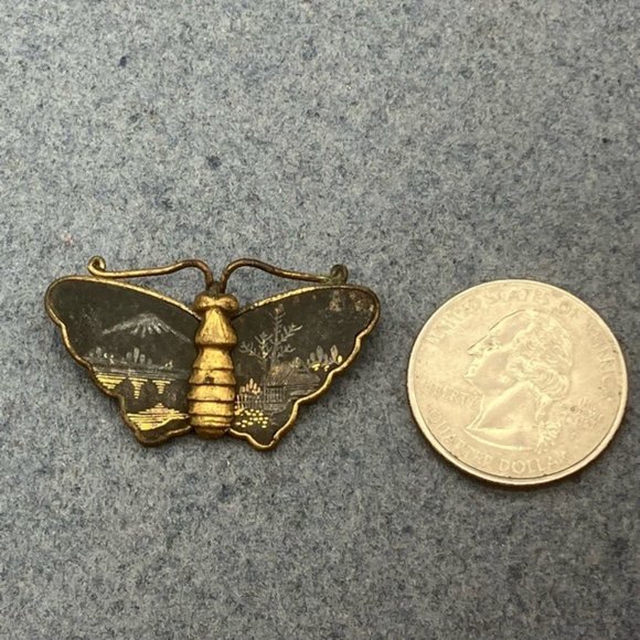 Komai Butterfly Pin Brooch Meiji Japanese As Is Vintage Gold Inlay Retro BoHo - Picture 1 of 10